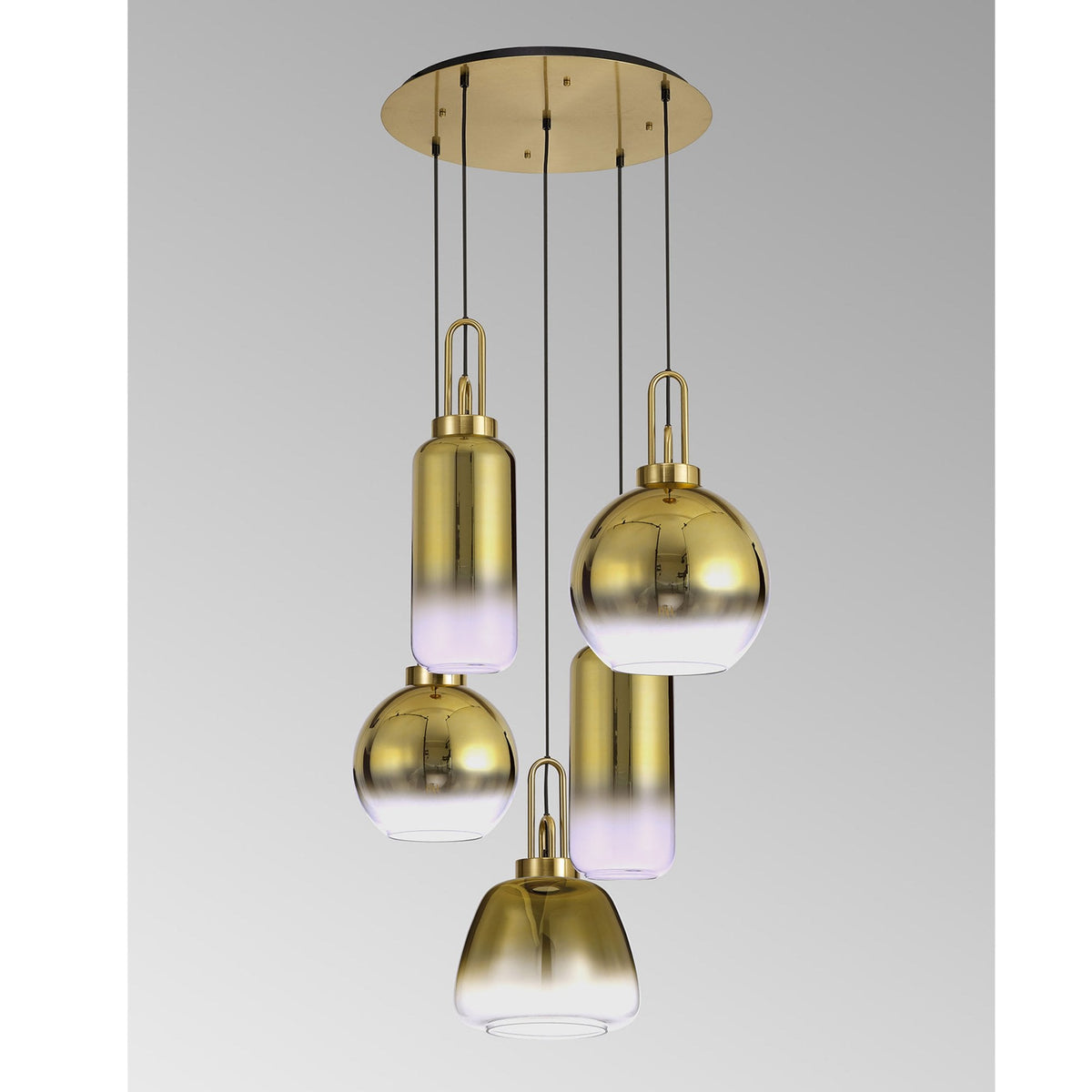 Atherington 5 Drop Round Pendant in Brass Gold with Gold Fade Glass Shades