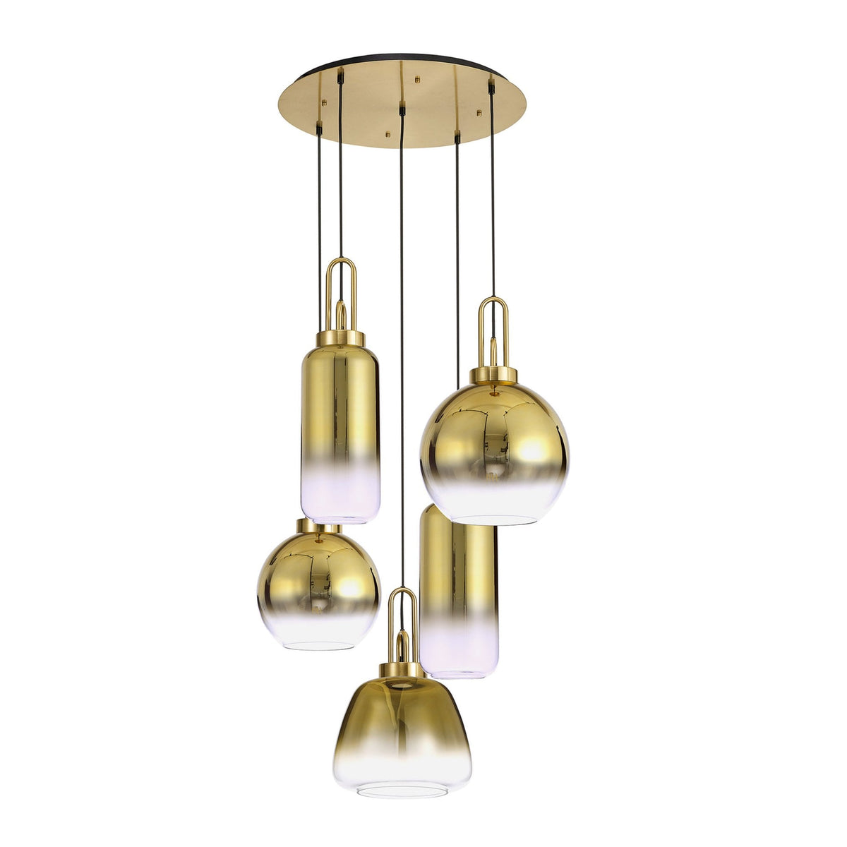 Atherington 5 Drop Round Pendant in Brass Gold with Gold Fade Glass Shades