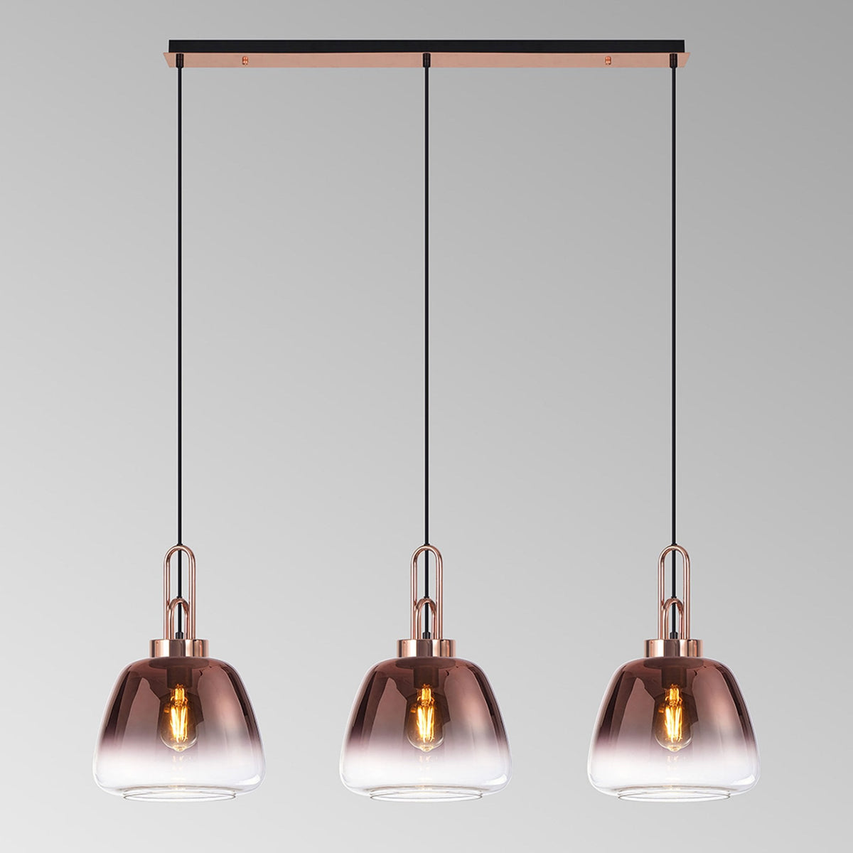 Atherington Trapezium 3 Drop Linear Pendant in Copper with Copper Fade Shades