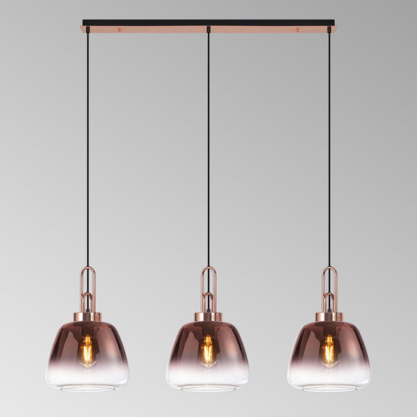 Atherington Trapezium 3 Drop Linear Pendant in Copper with Copper Fade Shades