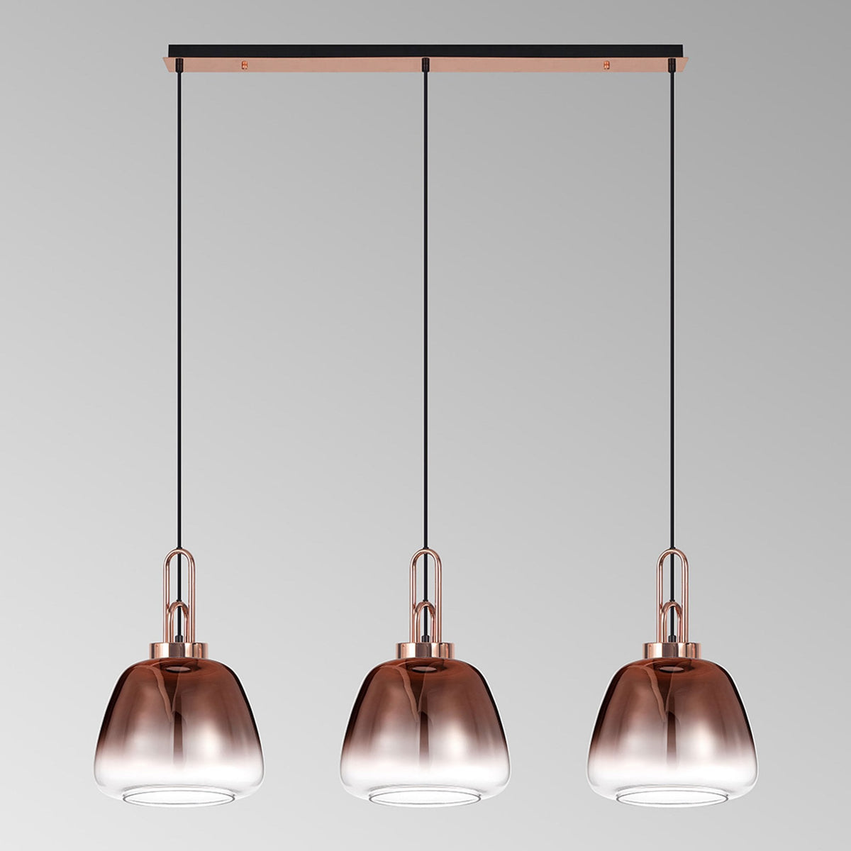 Atherington Trapezium 3 Drop Linear Pendant in Copper with Copper Fade Shades