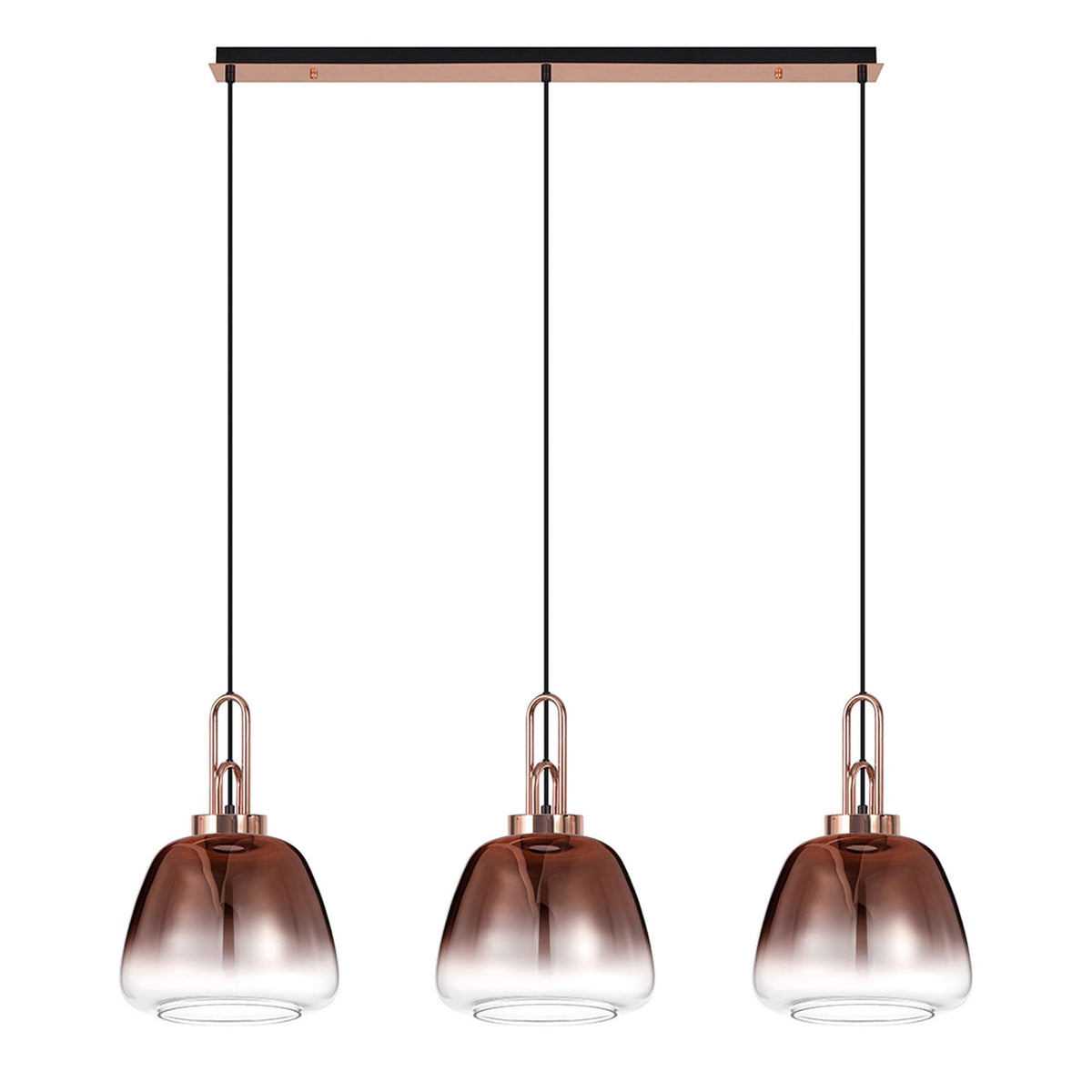 Atherington Trapezium 3 Drop Linear Pendant in Copper with Copper Fade Shades