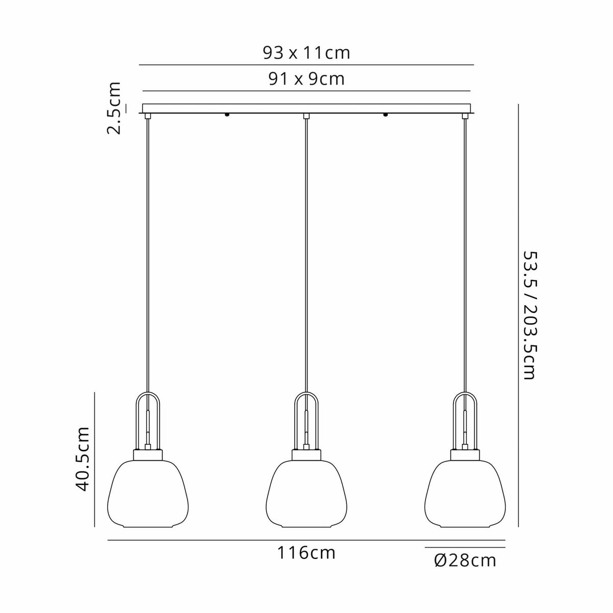 Atherington Trapezium 3 Drop Linear Pendant in Copper with Copper Fade Shades