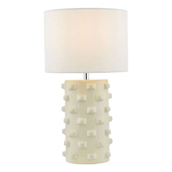 Georgina Ceramic Table Lamp In White With Ivory Linen Shade
