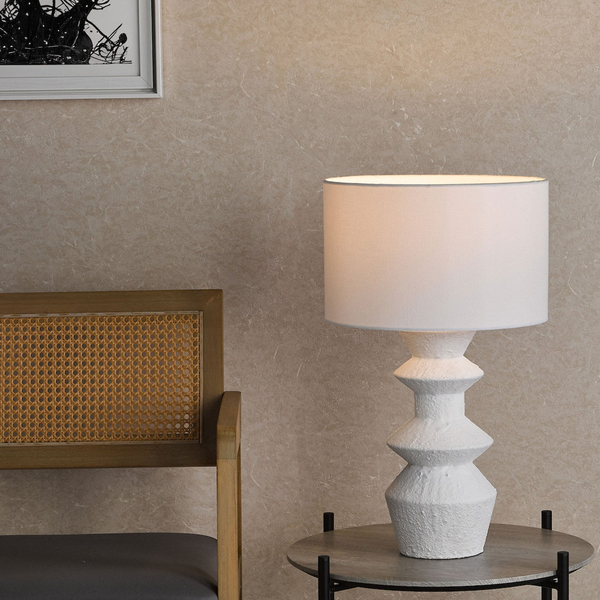 Bidelia Table Lamp In Matt White With Ivory Linen Shade