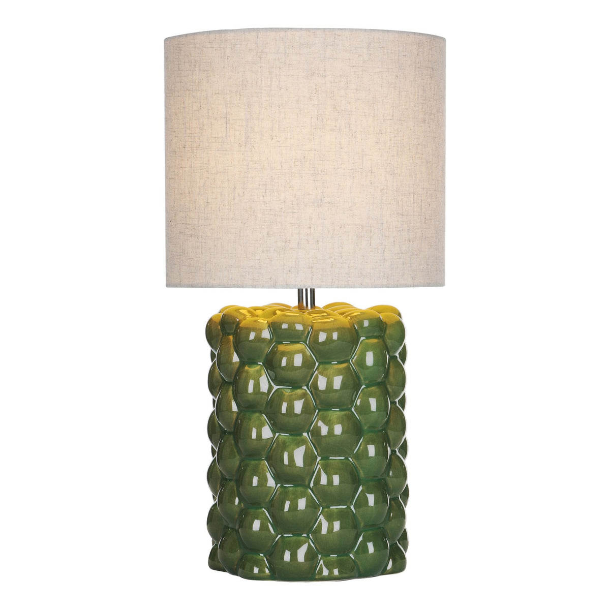 Jayden Ceramic Table Lamp In Green With Natural Linen Shade