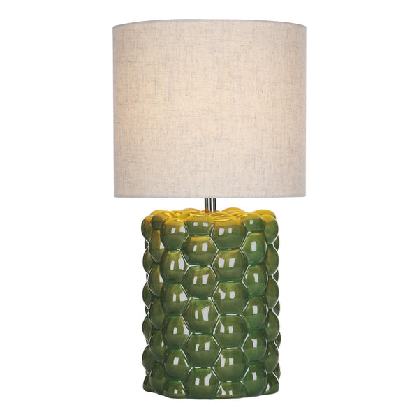 Jayden Ceramic Table Lamp In Green With Natural Linen Shade