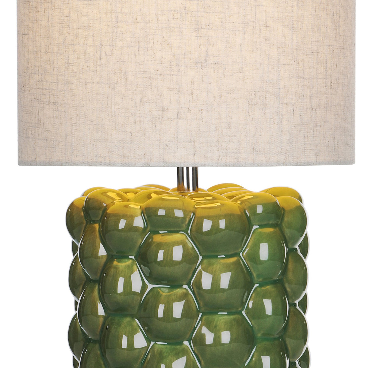 Jayden Ceramic Table Lamp In Green With Natural Linen Shade
