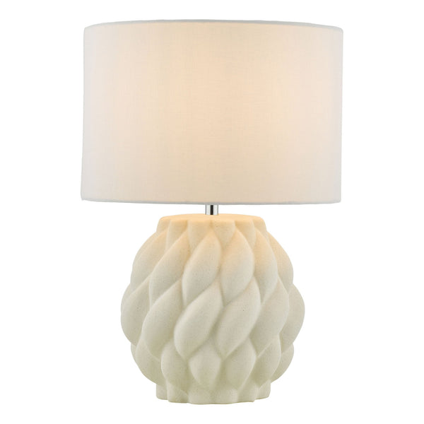 Idonia Ceramic Table Lamp In White With White Linen Shade