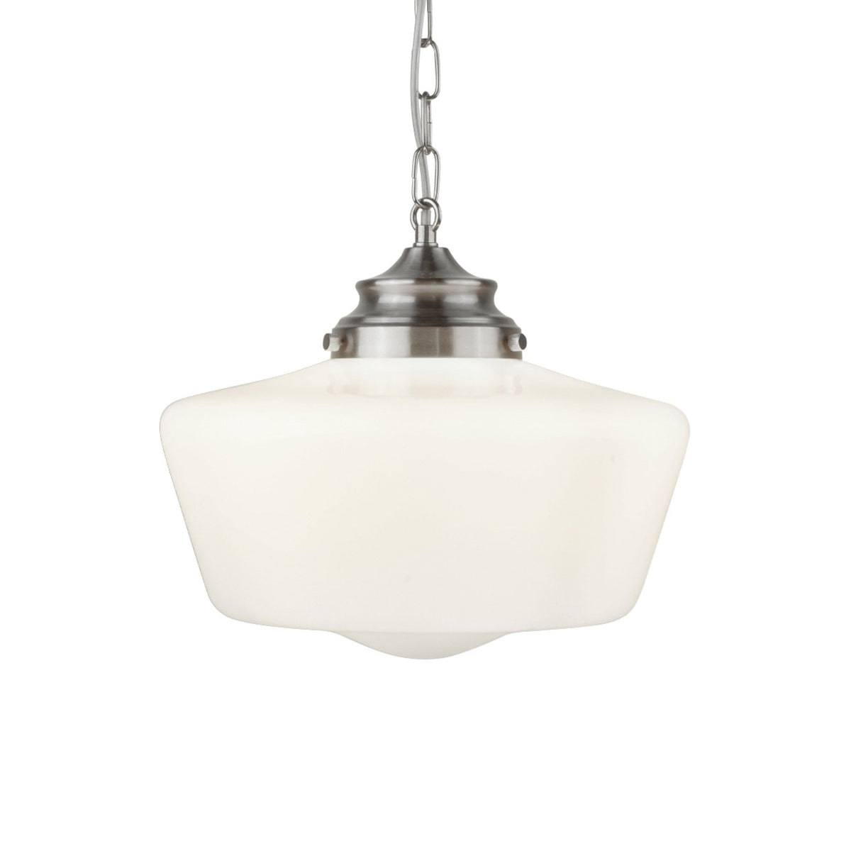 School House Single Satin Silver Pendant with Opal Glass
