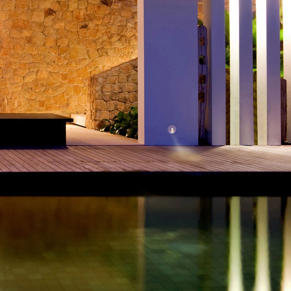 Aspen Round Angled Recessed LED IP65 Wall Light in Sand White