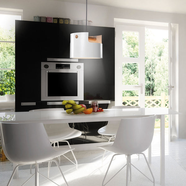 Cube 300 Large Pendant Light in White and Wood