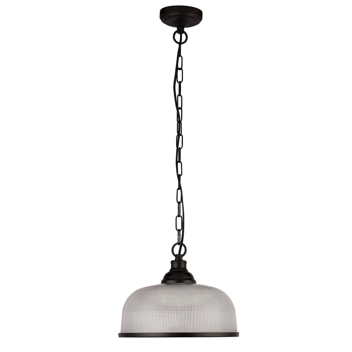 Highworth Pendant In Matt Black With Holophane Glass Shade