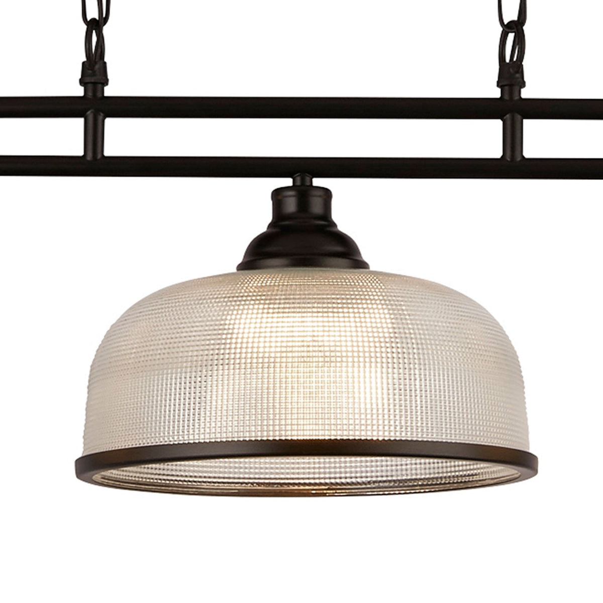 Highworth 3 Light Linear Pendant In Matt Black With Holophane Glass Shades