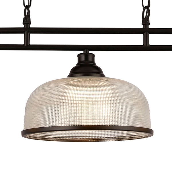 Highworth 3 Light Linear Pendant In Matt Black With Holophane Glass Shades