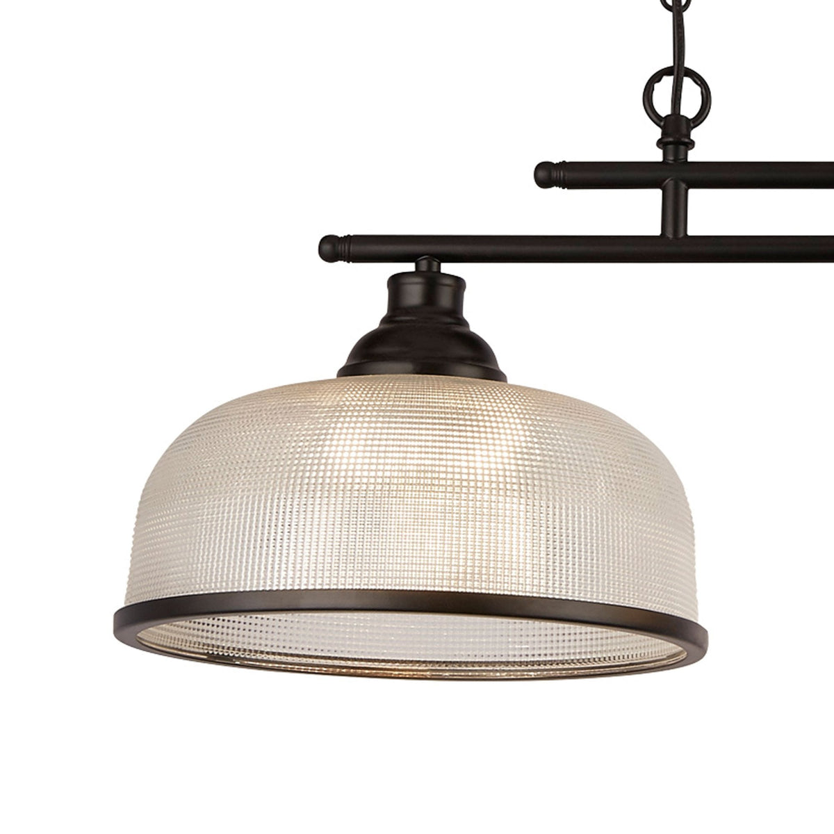 Highworth 2 Light Linear Pendant In Matt Black With Holophane Glass Shades