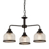 Highworth 3 Light Pendant In Matt Black With Holophane Glass Shades