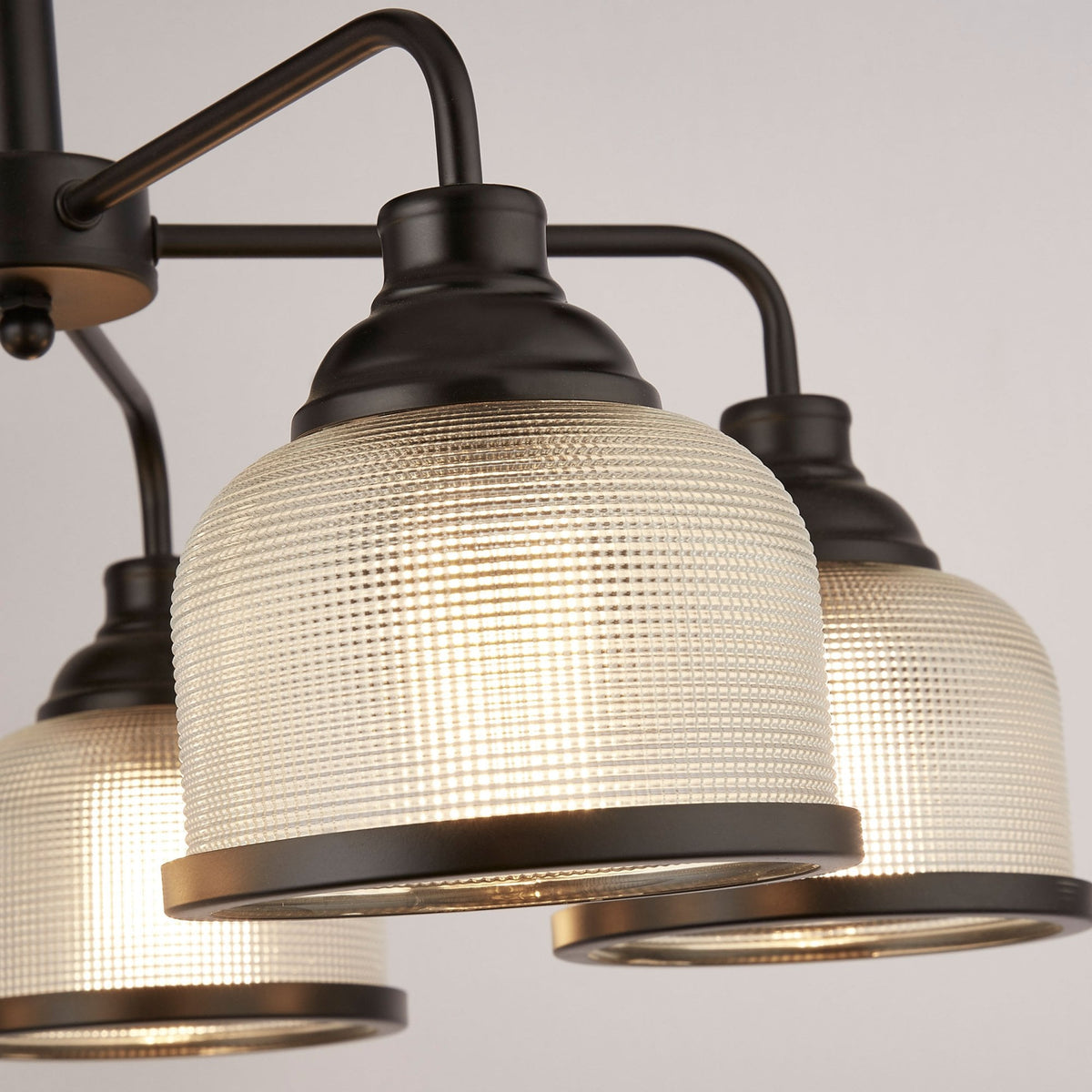 Highworth 5 Light Pendant In Matt Black With Holophane Glass Shades