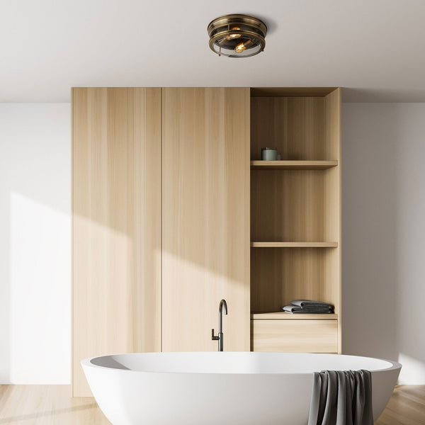 Glasgow IP44 Ceiling Light In Antique Brass