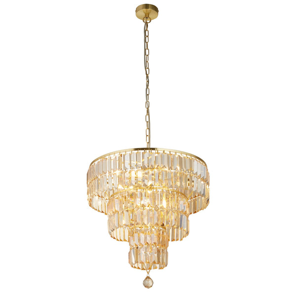 Empire 5 Light Chandelier In Satin Brass & Champagne Crystal