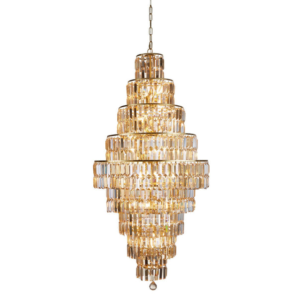 Empire 13 Light Chandelier In Satin Brass & Champagne Crystal