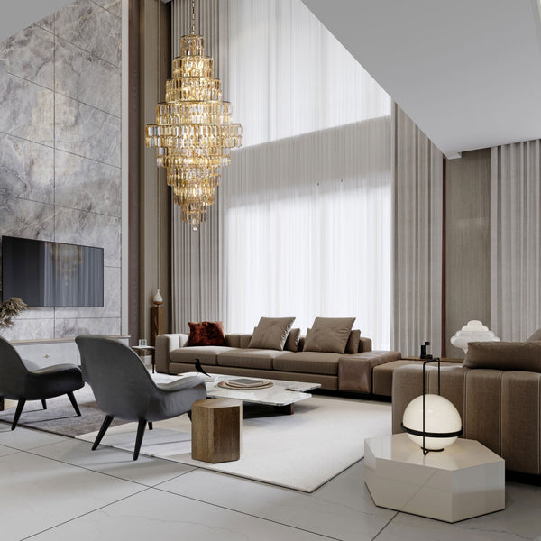 Empire 13 Light Chandelier In Satin Brass & Champagne Crystal