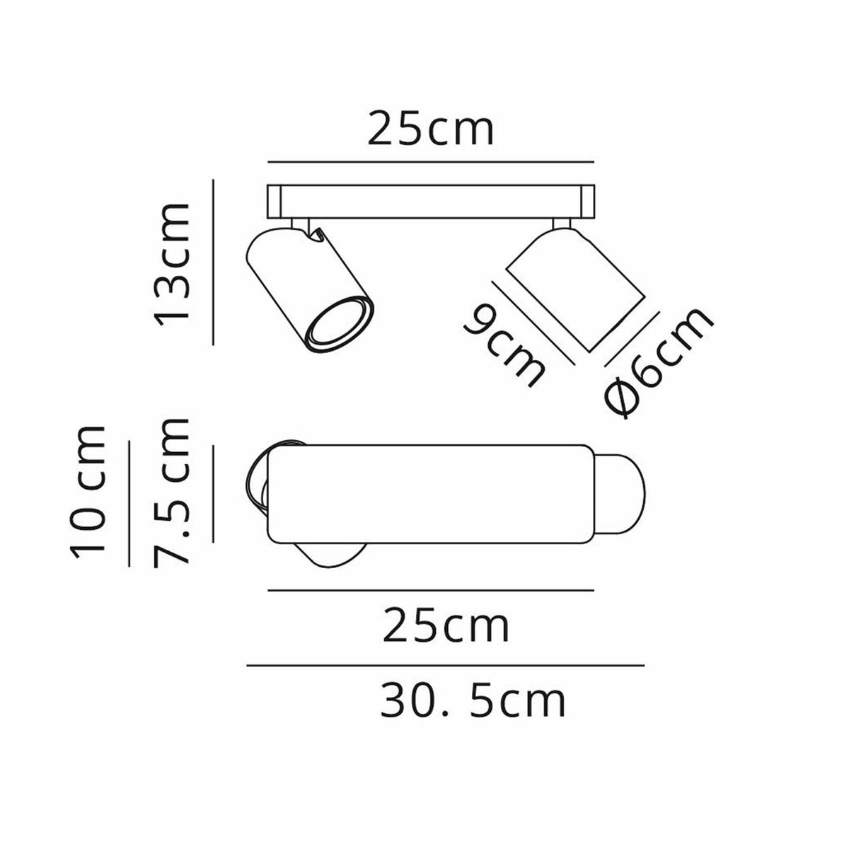 Sal Linear Two Light Bar Spotlight in Matt Black and Satin Gold