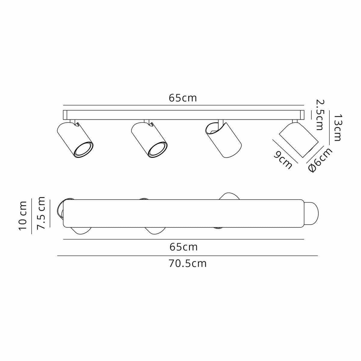 Sal Linear Four Light Bar Spotlight in Matt Black and Satin Gold