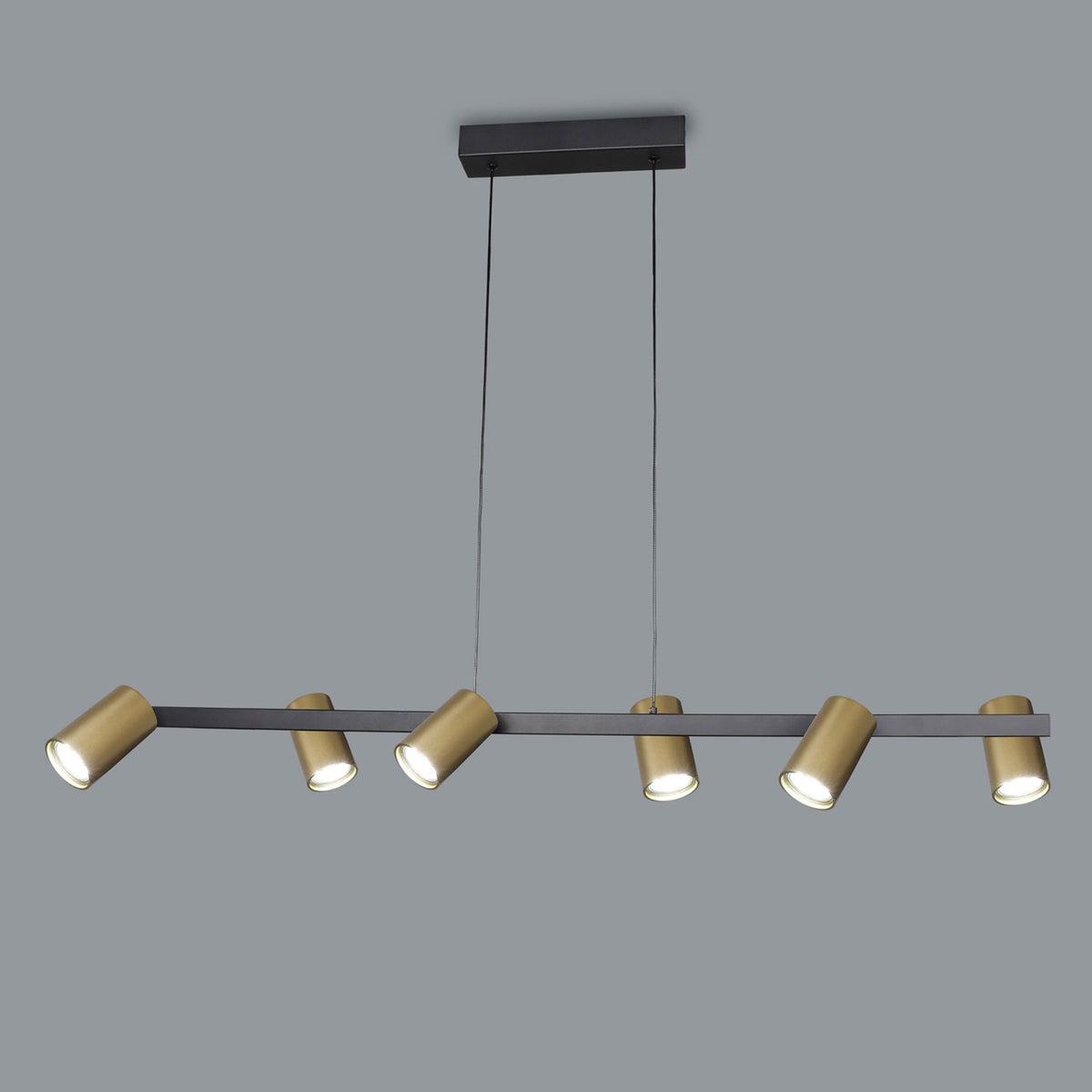 Sal Six Light Linear Pendant in Matt Black and Satin Gold