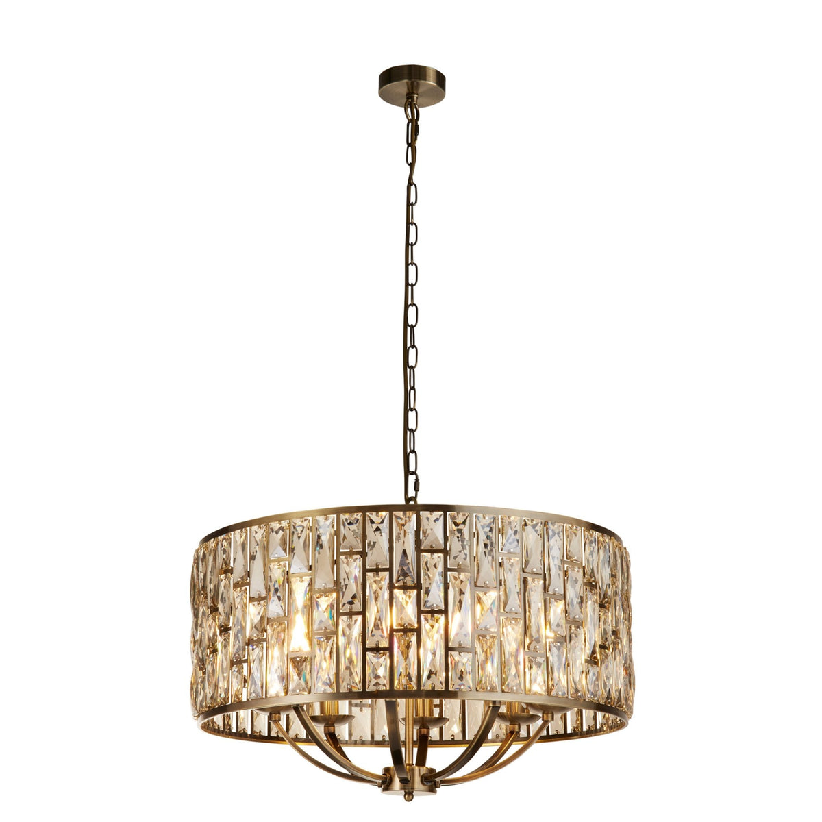 Bijou 8 Light Pendant In Antique Brass With Champagne Crystal Glass