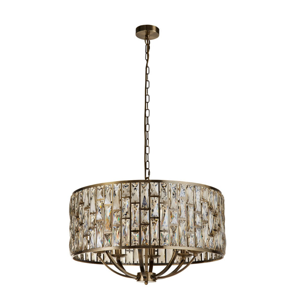 Bijou 8 Light Pendant In Antique Brass With Champagne Crystal Glass