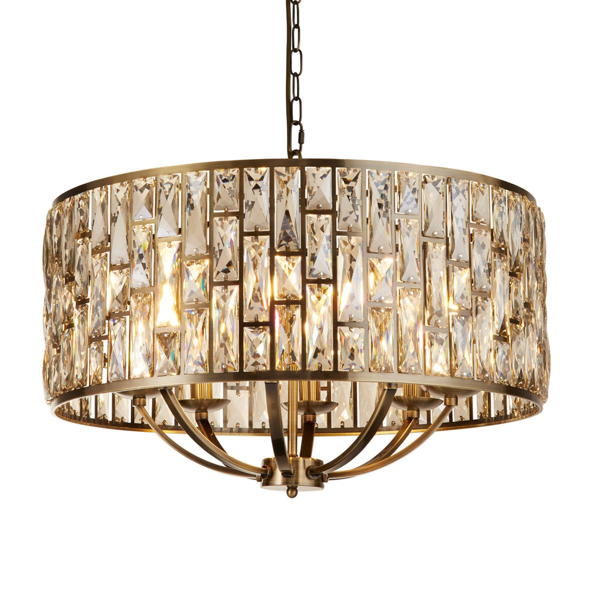 Bijou 8 Light Pendant In Antique Brass With Champagne Crystal Glass