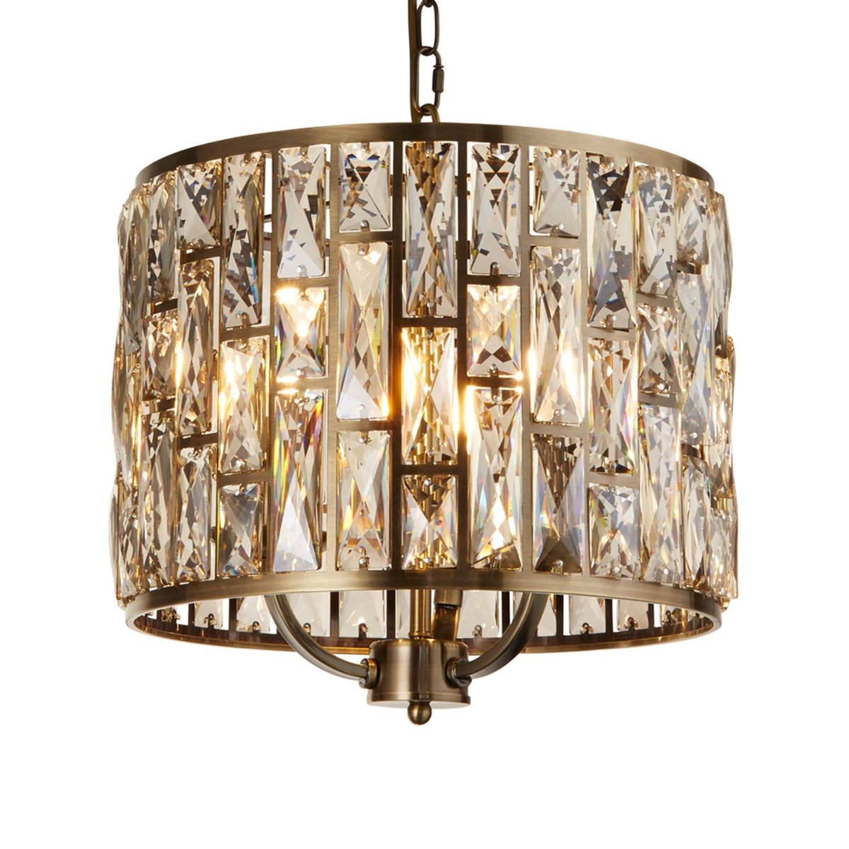 Bijou 3 Light Pendant In Antique Brass With Champagne Crystal Glass