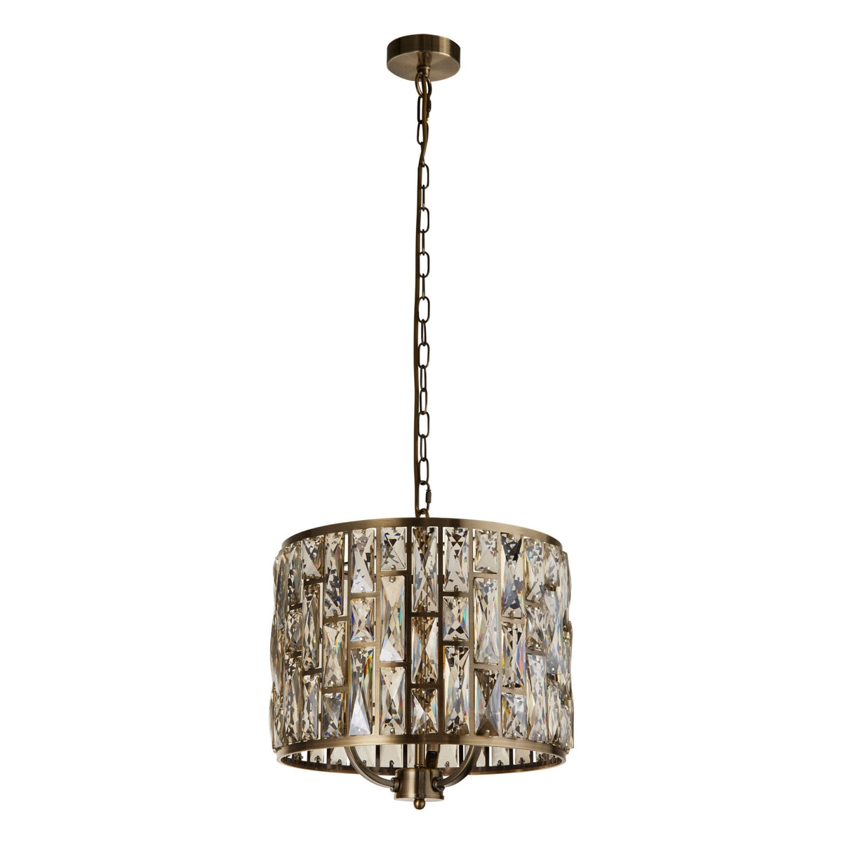Bijou 3 Light Pendant In Antique Brass With Champagne Crystal Glass