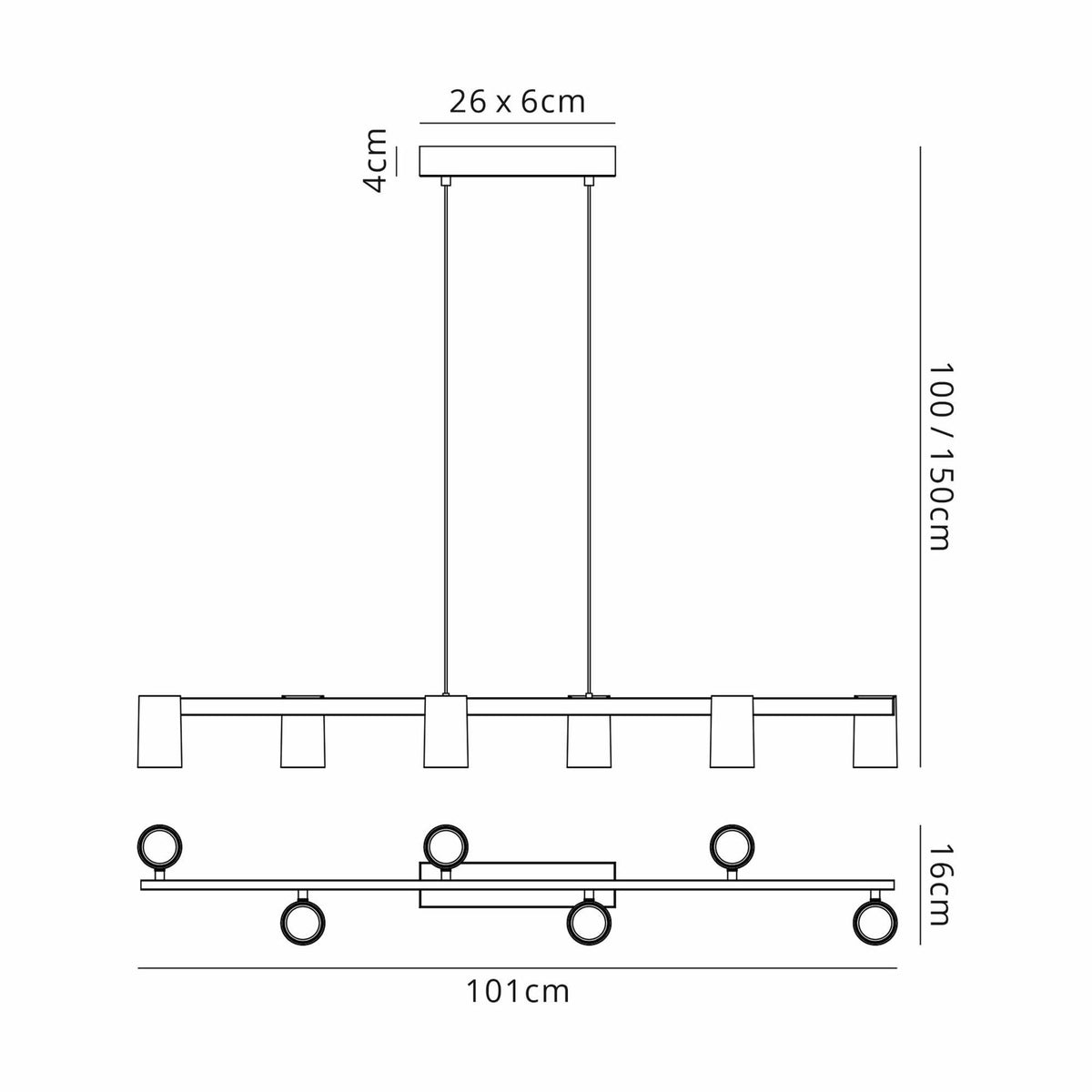 Sal Six Light Linear Pendant in Matt White