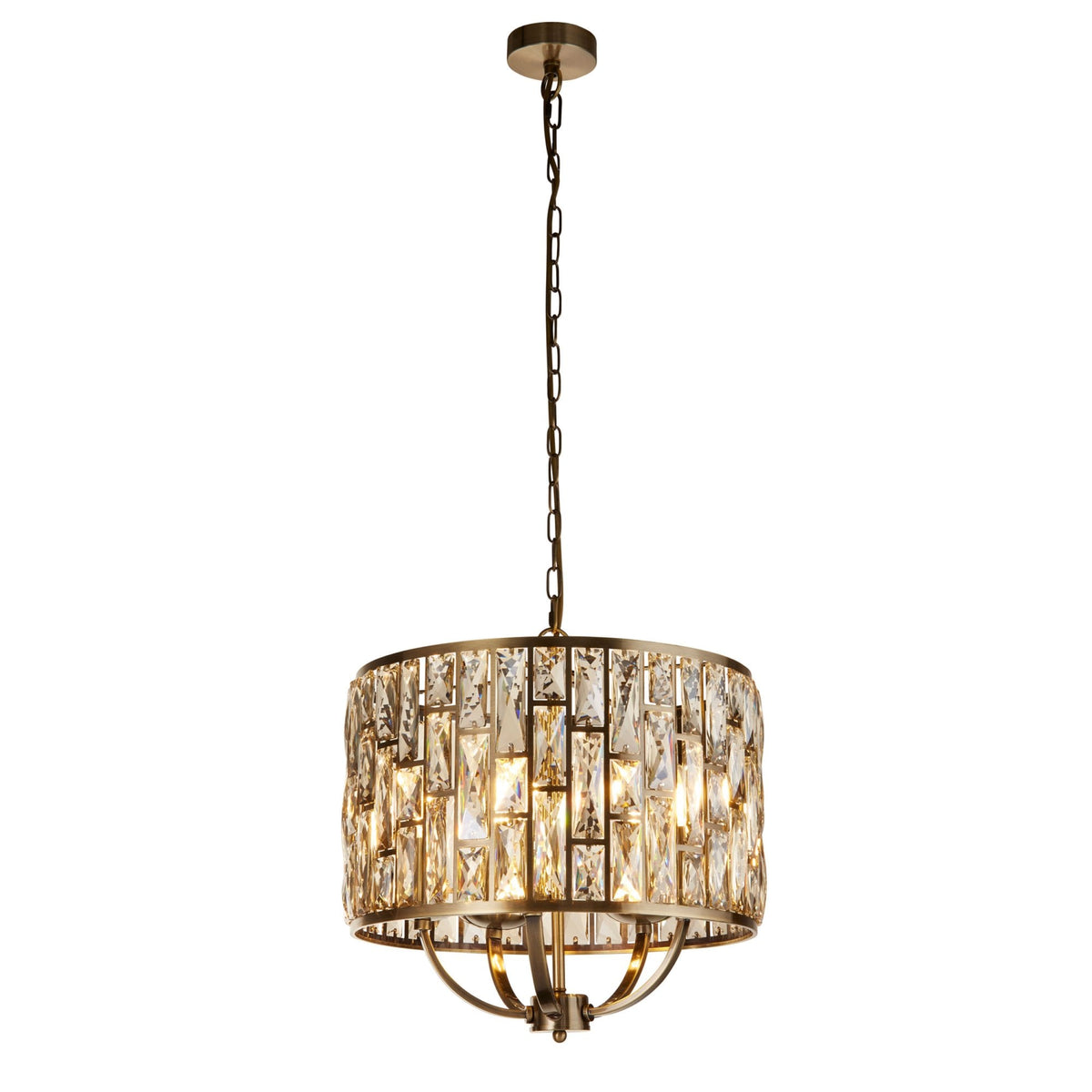 Bijou 5 Light Pendant In Antique Brass With Champagne Crystal Glass