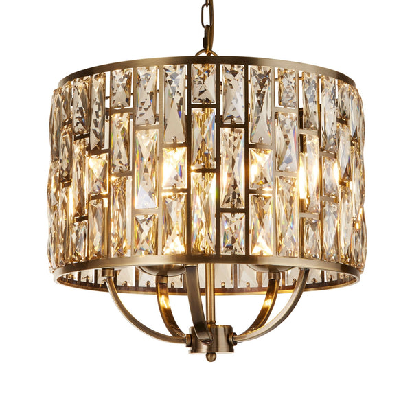 Bijou 5 Light Pendant In Antique Brass With Champagne Crystal Glass