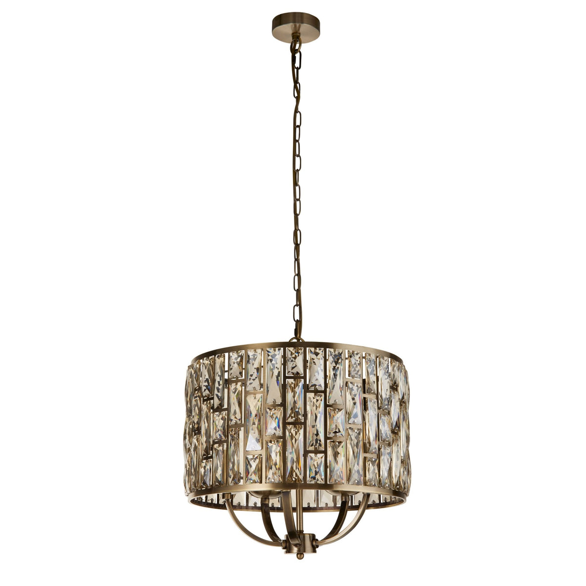 Bijou 5 Light Pendant In Antique Brass With Champagne Crystal Glass