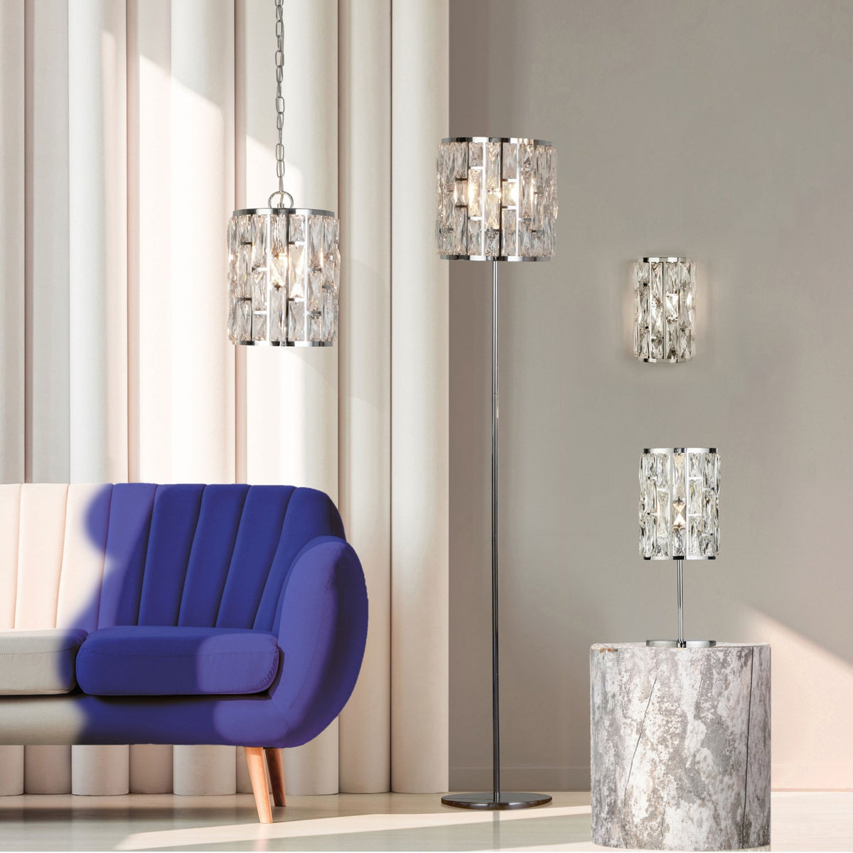 Bijou Single Pendant In Polished Chrome With Clear Crystal Glass