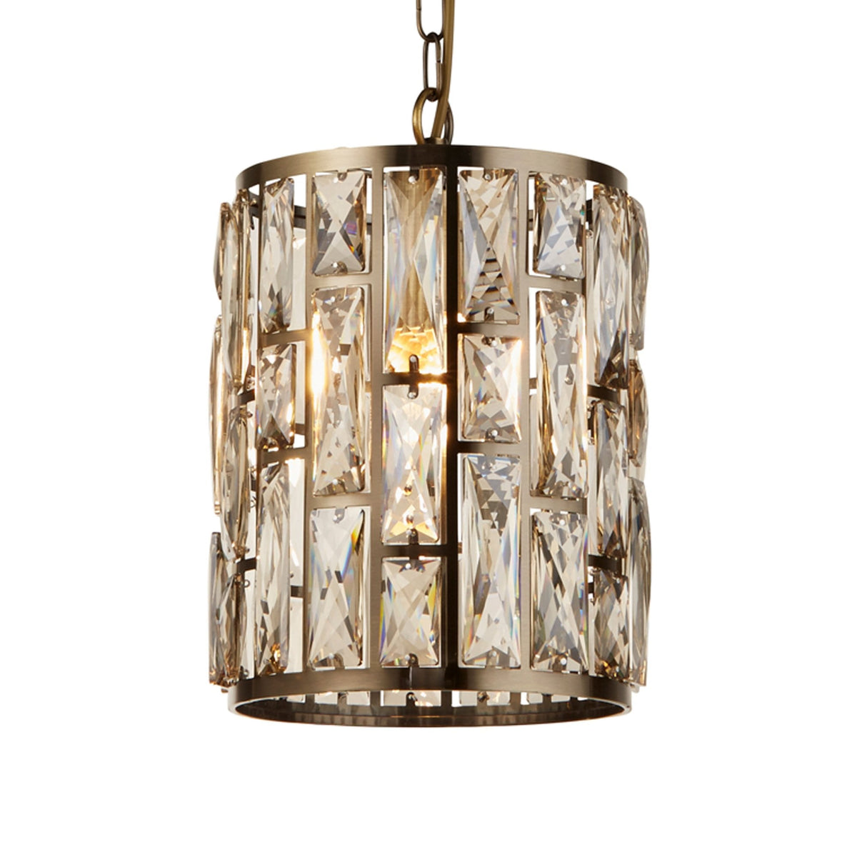 Bijou Single Pendant In Antique Brass With Champagne Crystal Glass