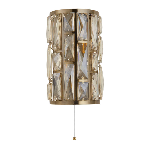 Bijou Twin Wall Light In Antique Brass With Champagne Crystal Glass