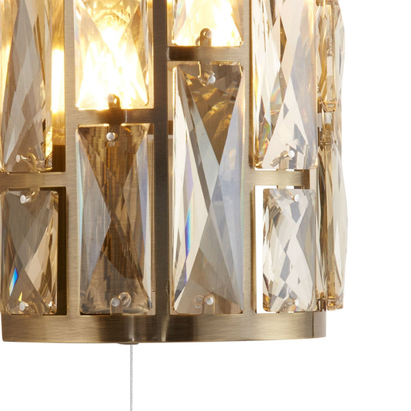 Bijou Twin Wall Light In Antique Brass With Champagne Crystal Glass
