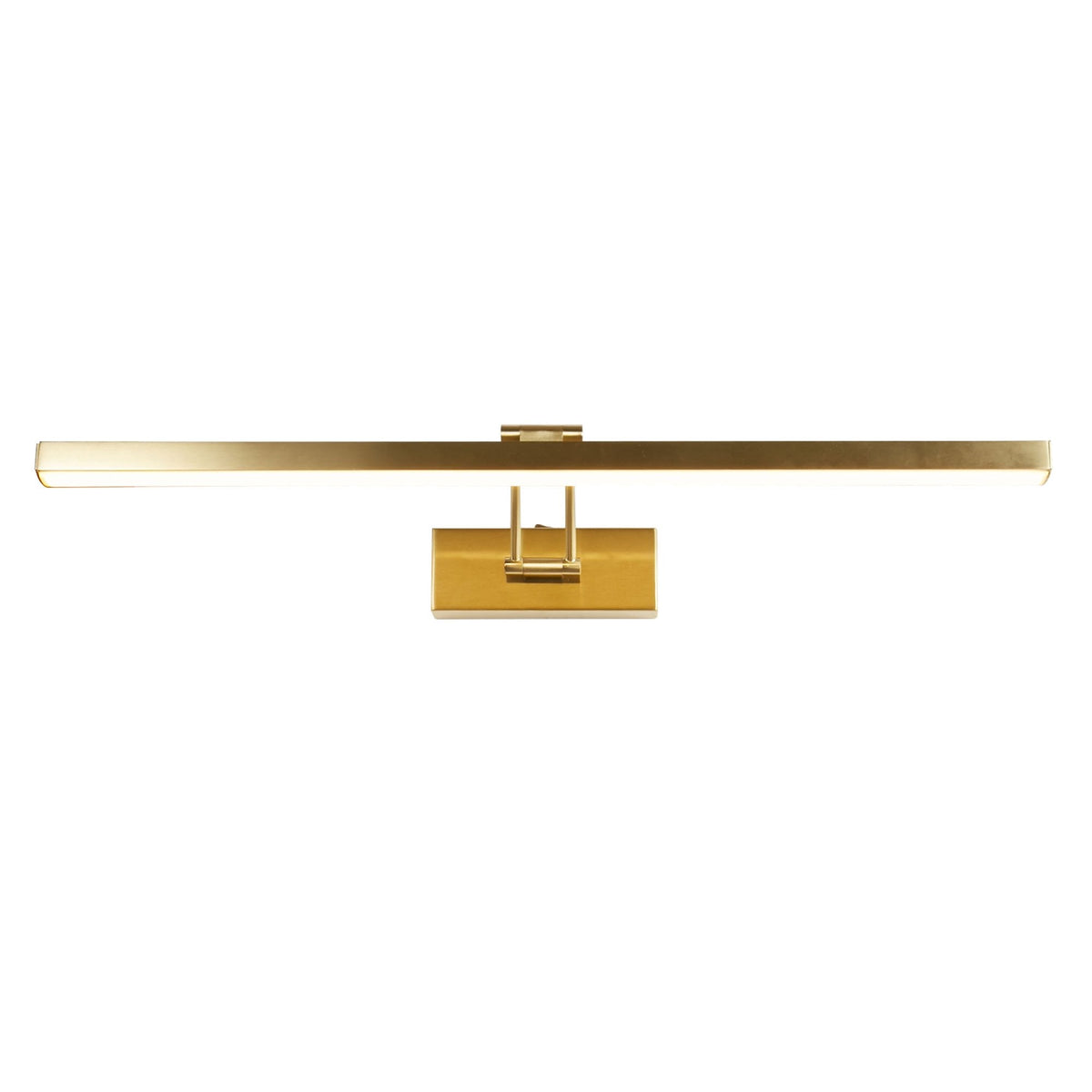 Sleek gold picture light on white background, highlighting its design and function.