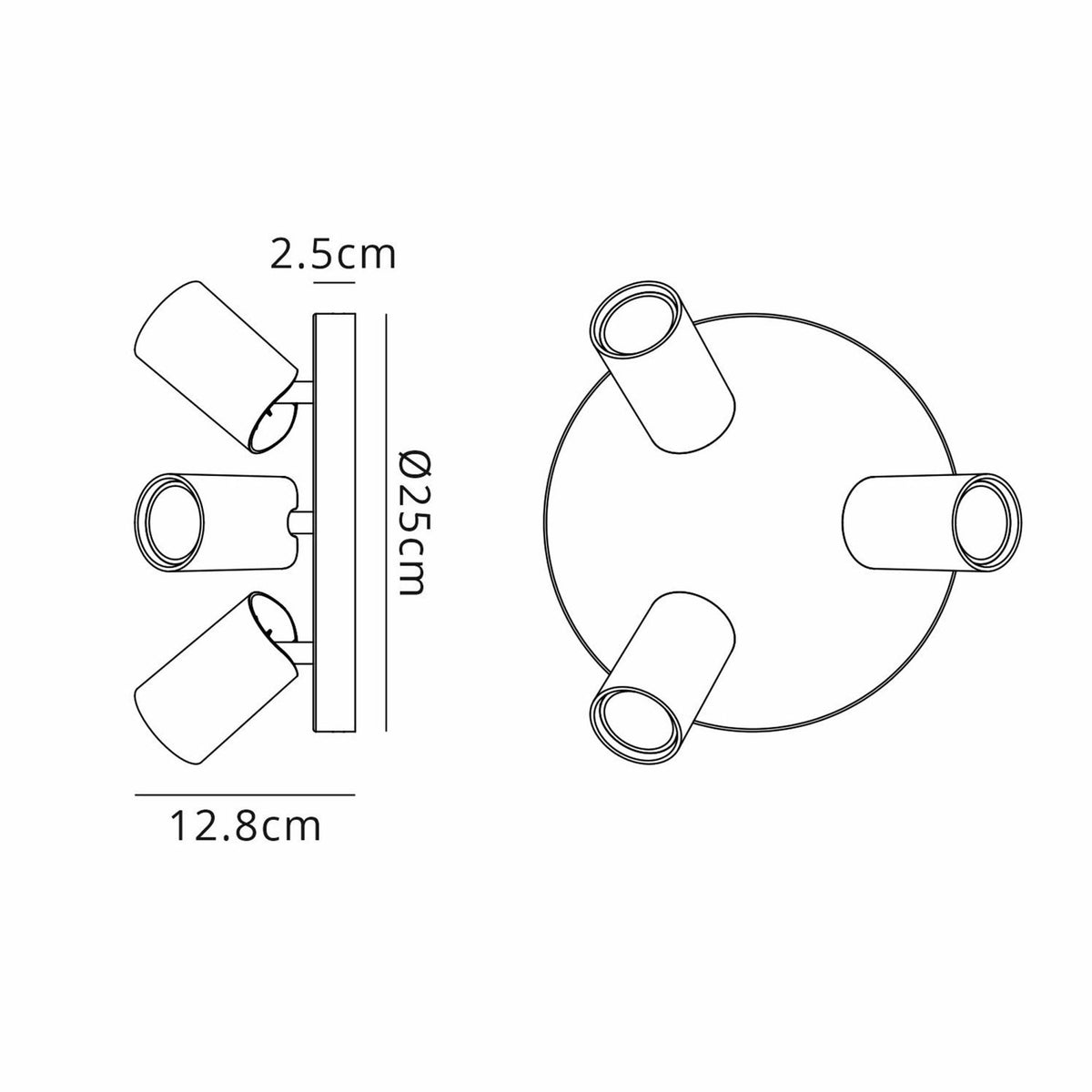 Sal Round Three Light Spotlight in Matt Black