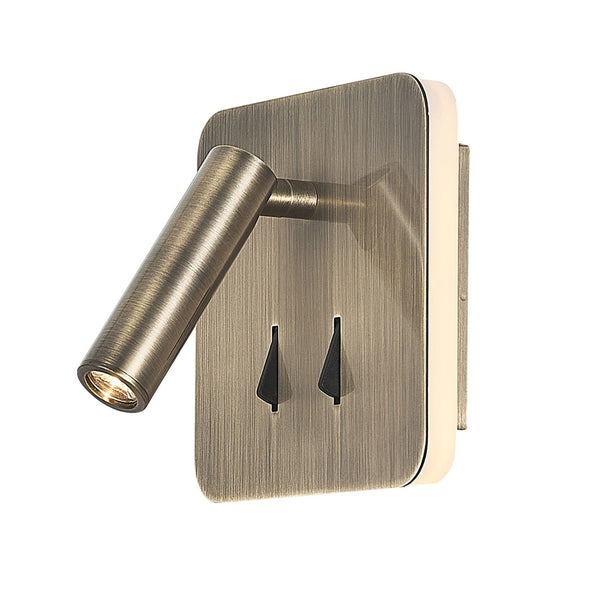 Cayman Square LED Wall Reading Bedside Light in Antique Brass
