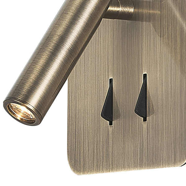 Cayman Square LED Wall Reading Bedside Light in Antique Brass