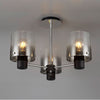 Belstone 3 Light Semi Flush Ceiling Light in Black & Chrome with Smoke Fade Glass