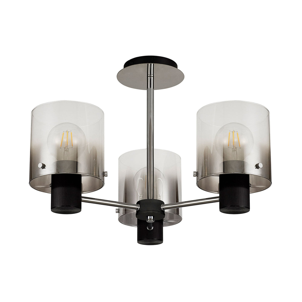 Belstone 3 Light Semi Flush Ceiling Light in Black & Chrome with Smoke Fade Glass