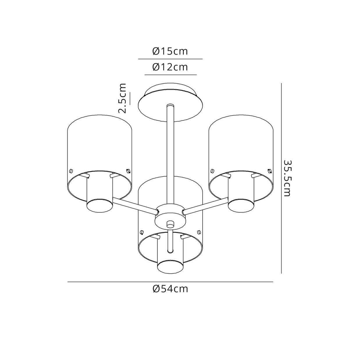 Belstone 3 Light Semi Flush Ceiling Light in Black & Chrome with Smoke Fade Glass