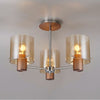 Belstone 3 Light Semi Flush Ceiling Light In Mocha with Amber Glass